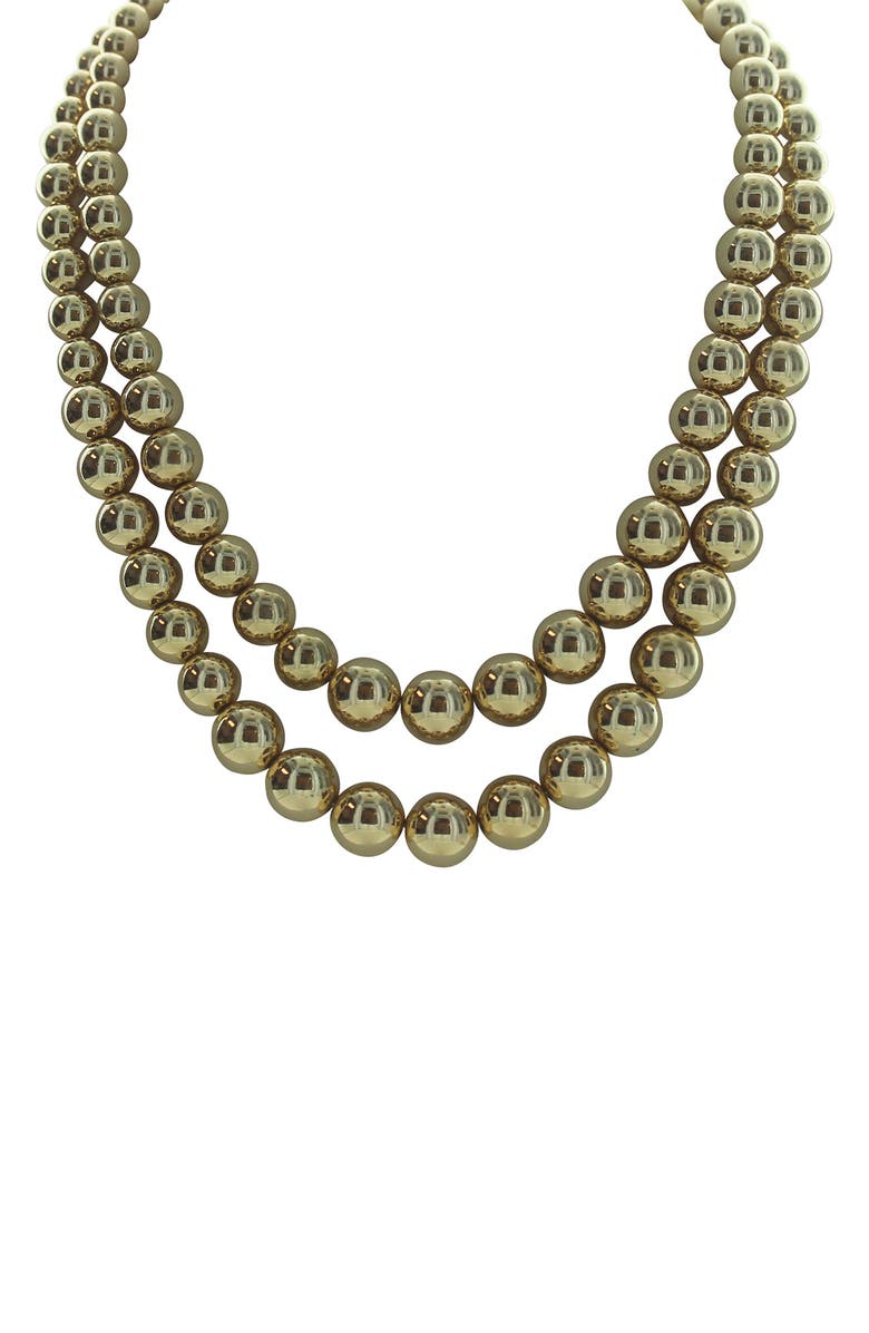 OLIVIA WELLES 14K Gold Plated Double Strand Beaded Necklace, Main, color, Metallic Gold