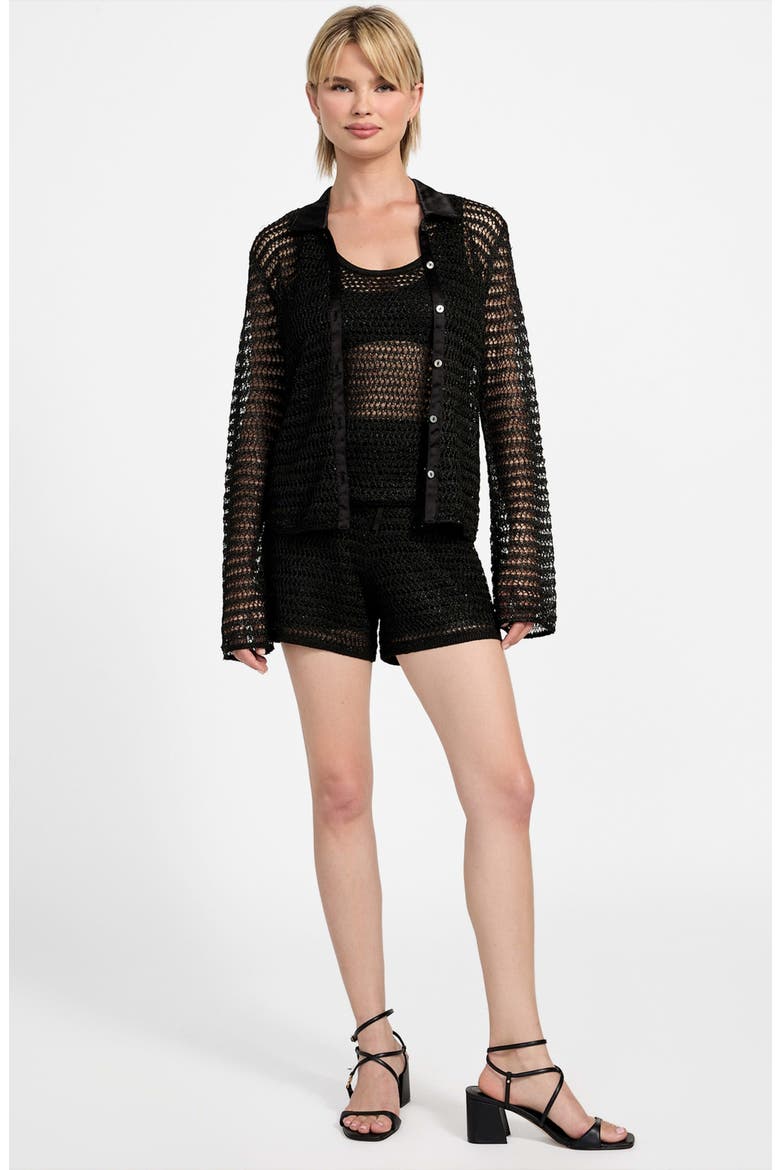 Bella Open Stitch Sweater Shorts, Alternate, color, JET BLACK MULTI