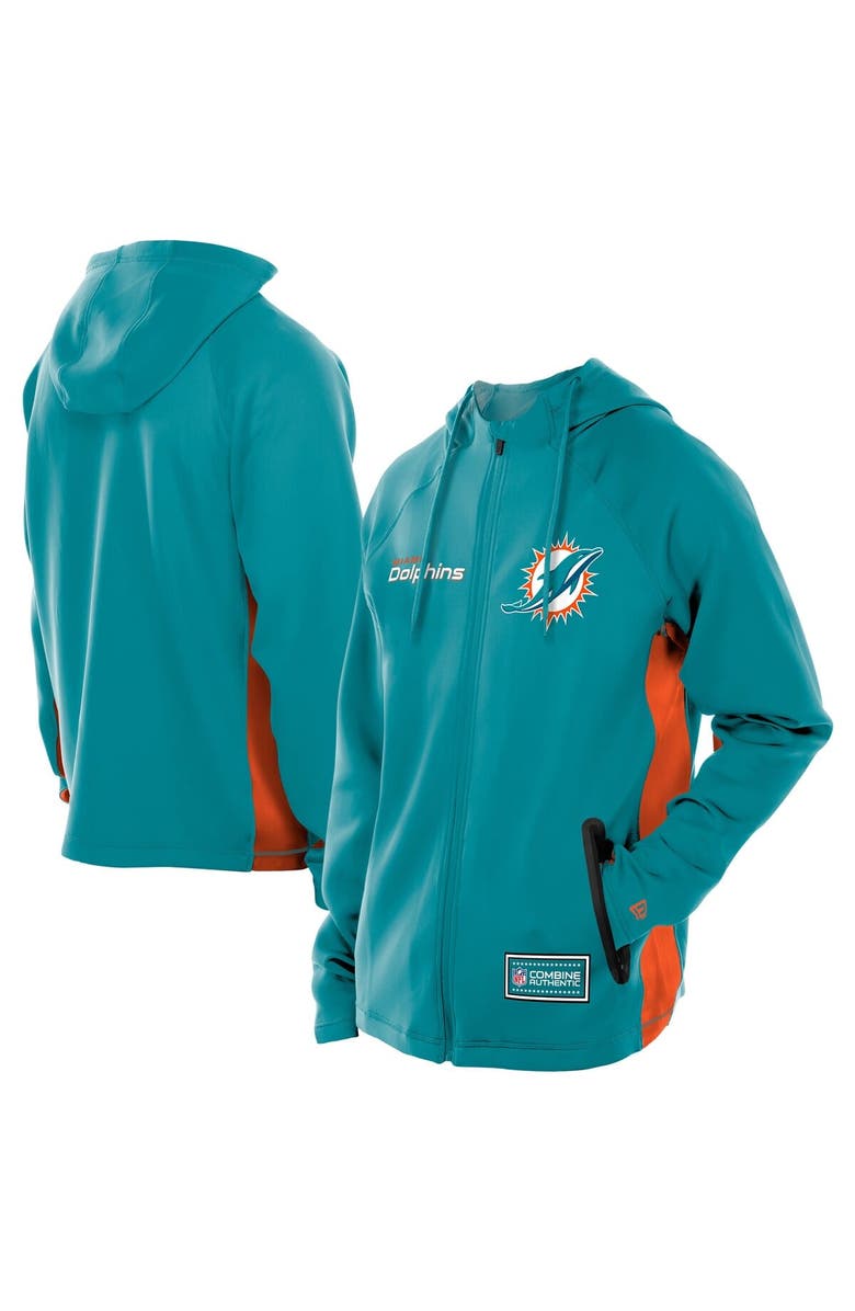 New Era Men's New Era  Aqua Miami Dolphins Combine Authentic Raglan Scuba Full-Zip Hoodie, Main, color, Aqua