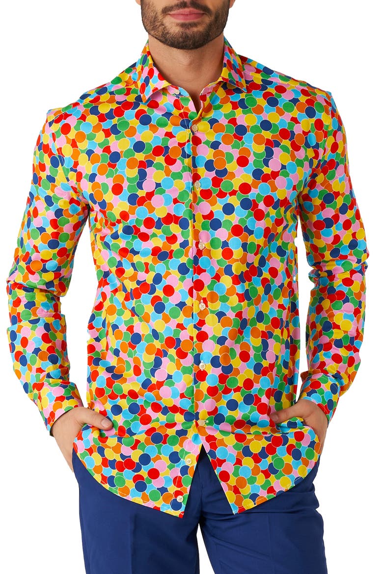 Confetteroni Stretch Button-Up Shirt, Main, color, RED/ GREEN/ BLUE/ YELLOW MULTI