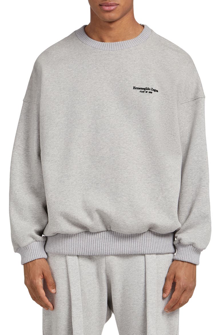 Fear of God x Zegna Flocked Logo Oversize Sweatshirt, Main, color, GREY MELANGE