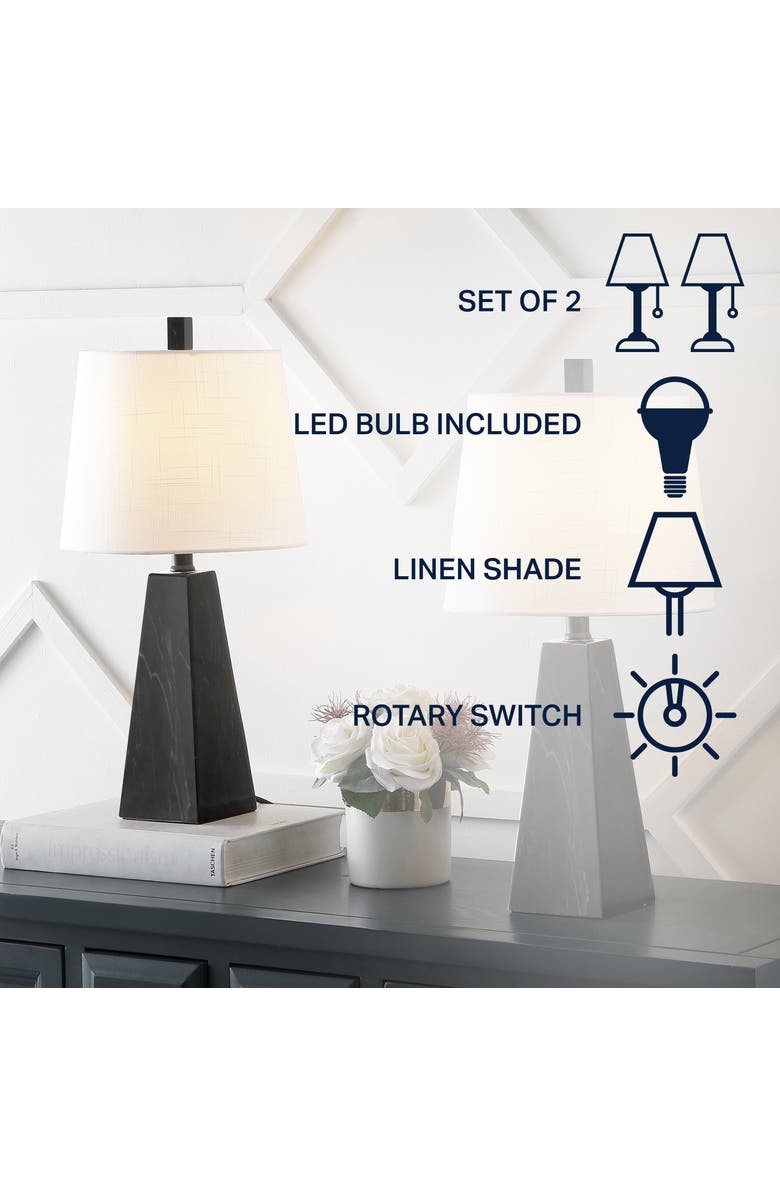 JONATHAN Y Owen Contemporary Resin LED Table Lamp, Alternate, color, Black Marble Finish- Set Of 2