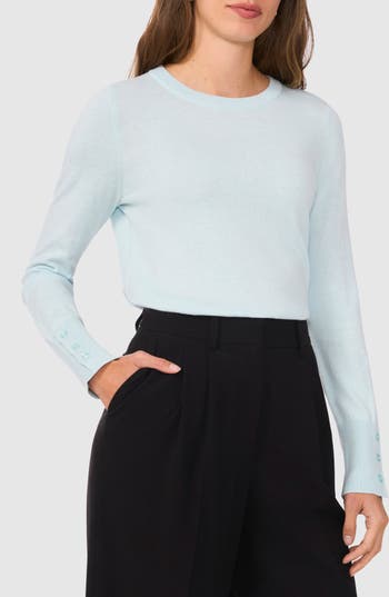 Halogen ® Button Cuff Crewneck Sweater