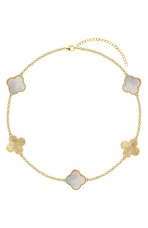 Mother of Pearl Clover Station Chain Bracelet
