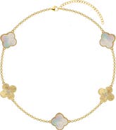 GABI RIELLE Mother of Pearl Clover Station Chain Bracelet