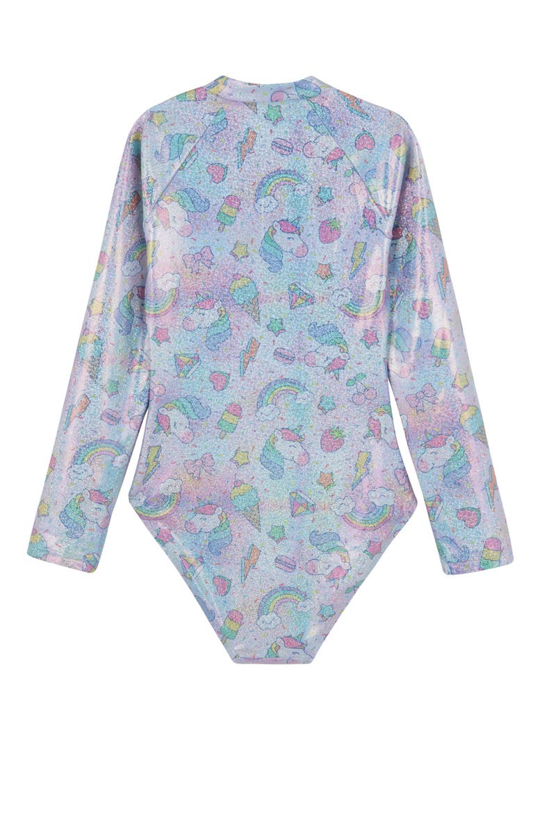 Unicorn Squad Long Sleeve Zip Front One Piece, Alternate, color, multi pink