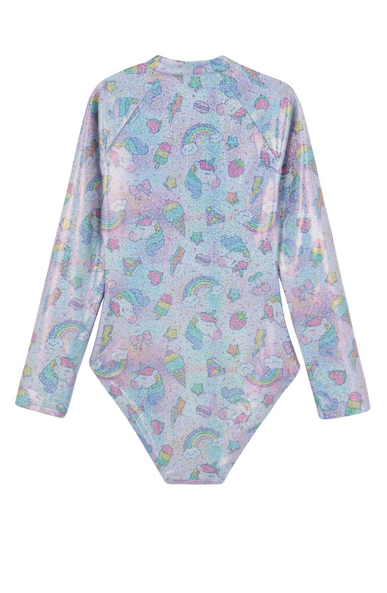 Gottex Kids Unicorn Squad Long Sleeve Zip Front One Piece, Alternate, color, Multi Pink