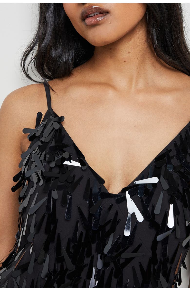 Warehouse Premium Teardrop Embellished Midi Dress, Alternate, color, Black