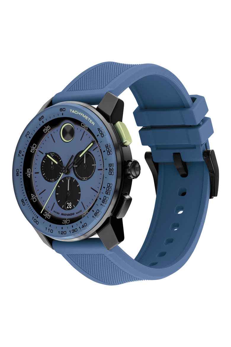 Bold TR90 Chronograph Silicone Strap Watch, 43.5mm, Alternate, color, BLUE