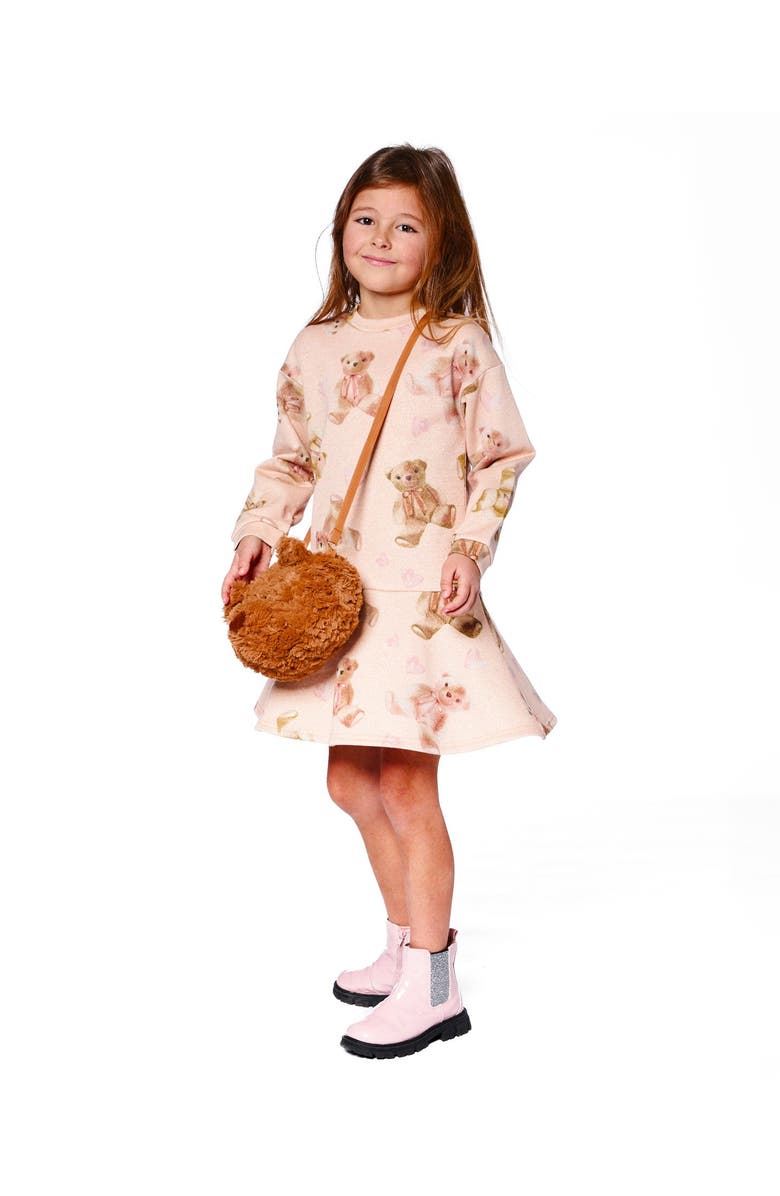 Deux par Deux Glittering French Terry Dress Teddy Bear, Main, color, Beige