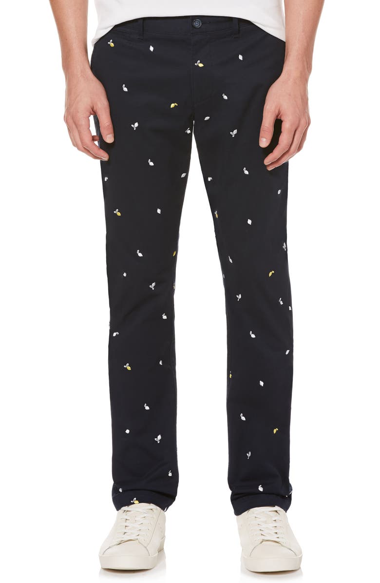 Original Penguin Lemon Embroidered Stretch Chinos, Main, color,
