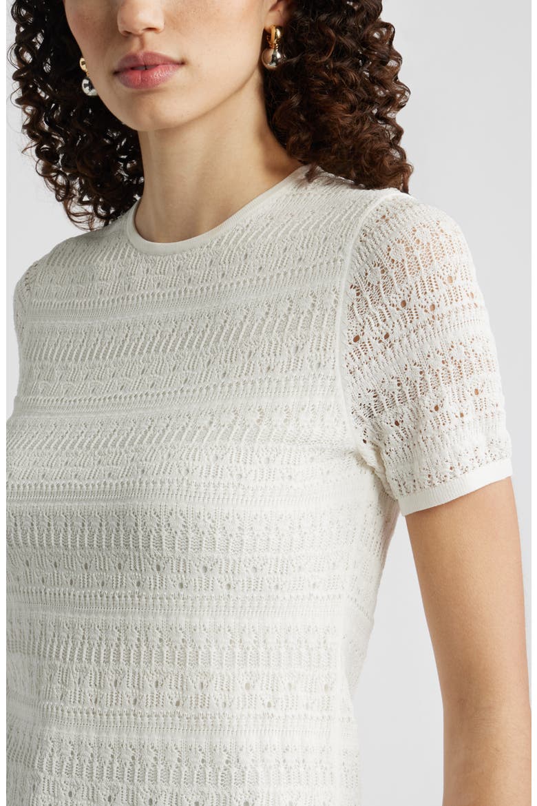 Pointelle Knit Crewneck Sweater, Alternate, color, IVORY TOFU