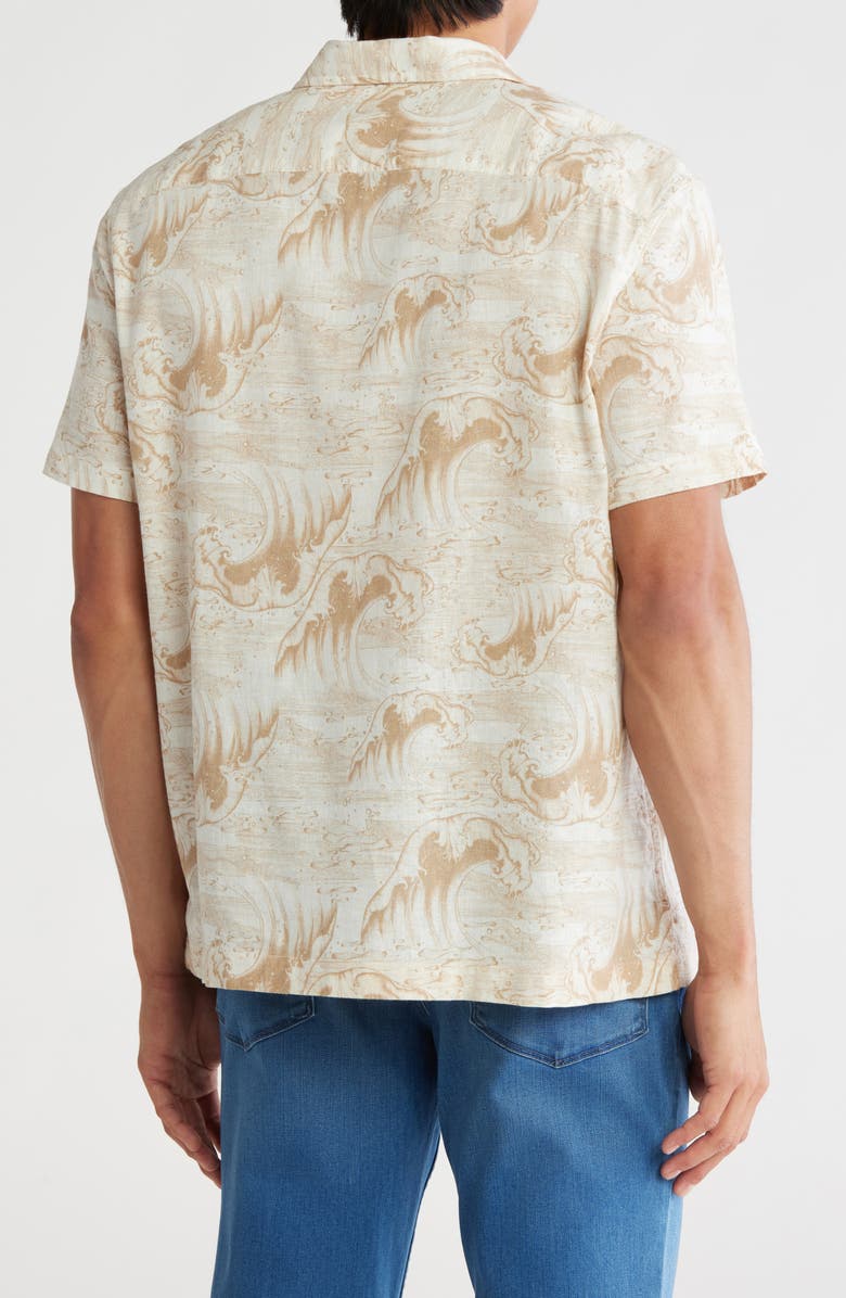 14th & Union Linen & Cotton Camp Shirt, Alternate, color, Ivory Illustrated Waves
