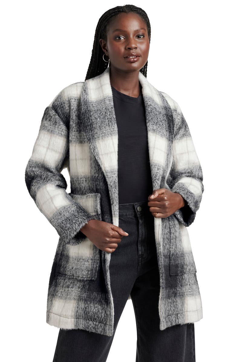 Splendid Vanessa Plaid Tie Belt Wrap Jacket, Alternate, color, Black/ White Multi