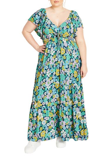 City Chic Brigitte Floral Print Jersey Max Dress In Green