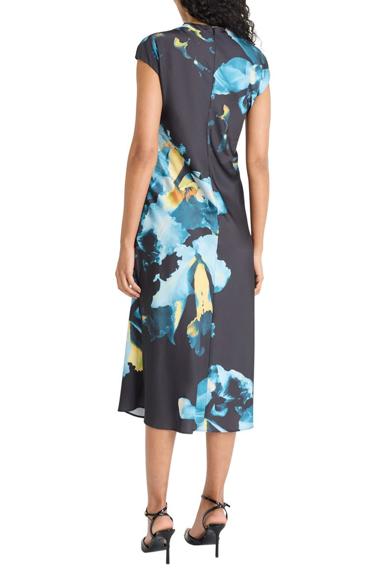 Print Satin Cocktail Dress, Alternate, color, BLACK/ TEAL