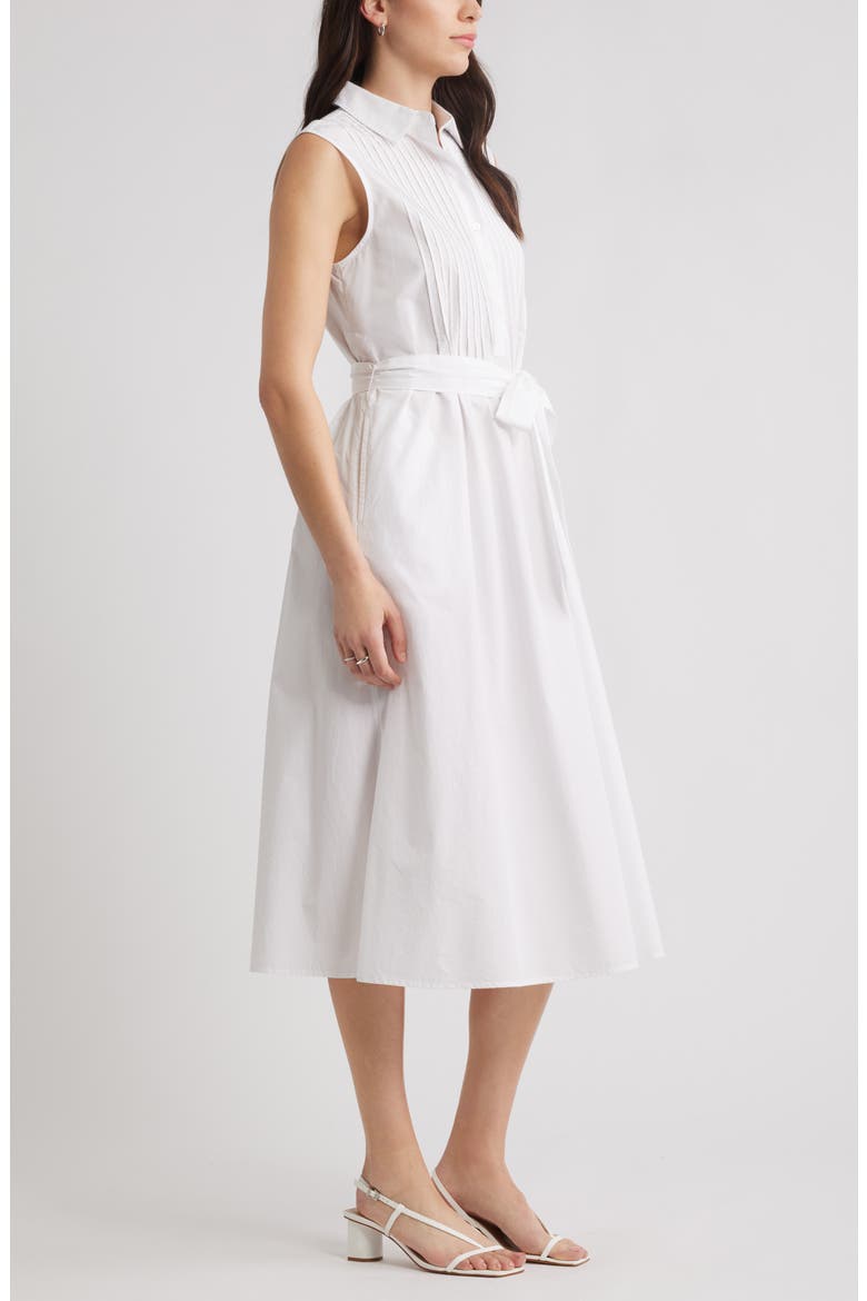 Pintuck Sleeveless Cotton Poplin Shirtdress, Alternate, color, WHITE