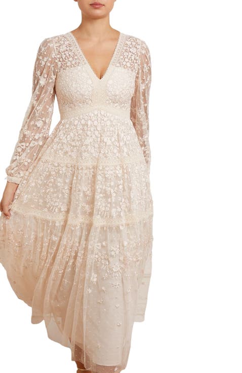 Celestia Ribbon Long Sleeve V-Neck Gown