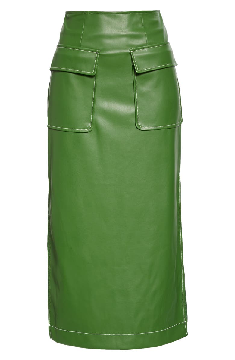 STAUD Burn Faux Leather Midi Skirt, Alternate, color,