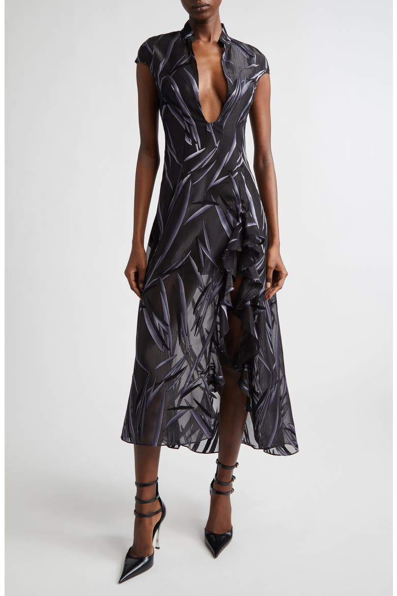 Chiffon Plunge Neck Dress, Main, color, SMOKE