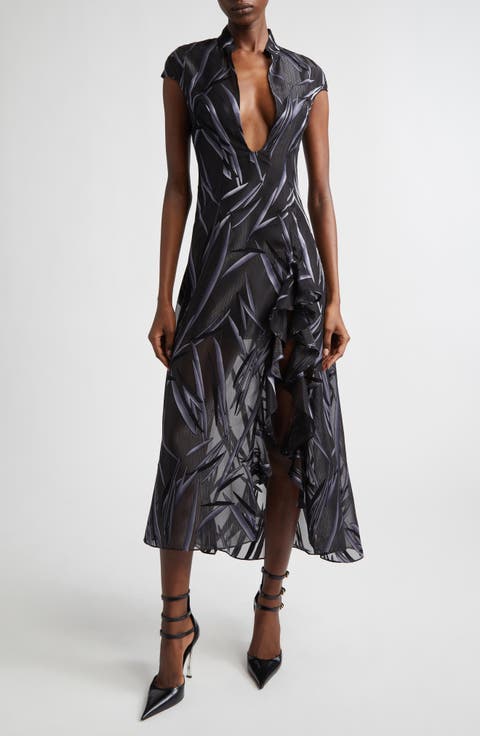 Chiffon Plunge Neck Dress