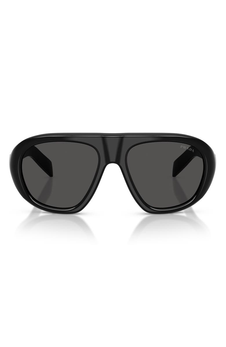 Prada 57mm Irregular Sunglasses, Main, color, Black / Dark Grey