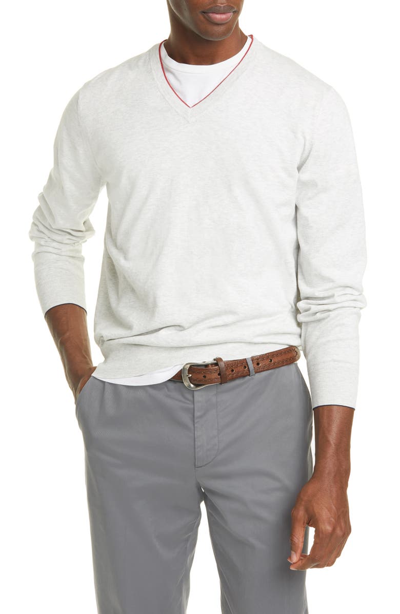 Brunello Cucinelli Cotton V-Neck Sweater, Main, color, 