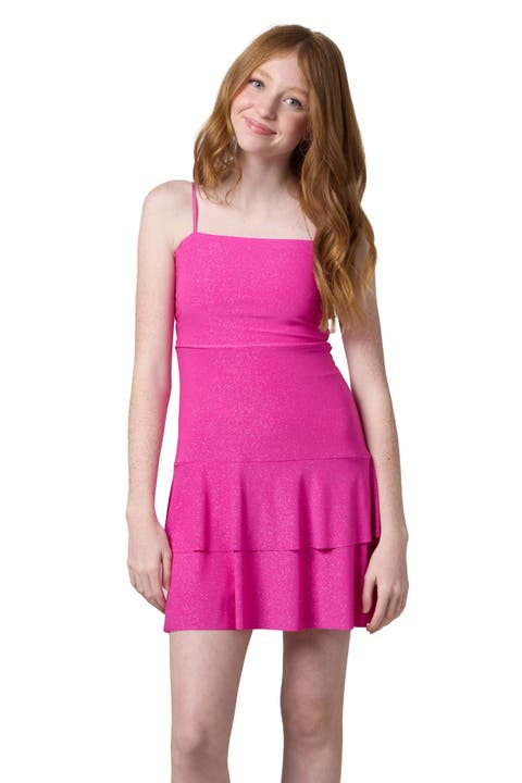 Glitter Bow Back Tiered Dress