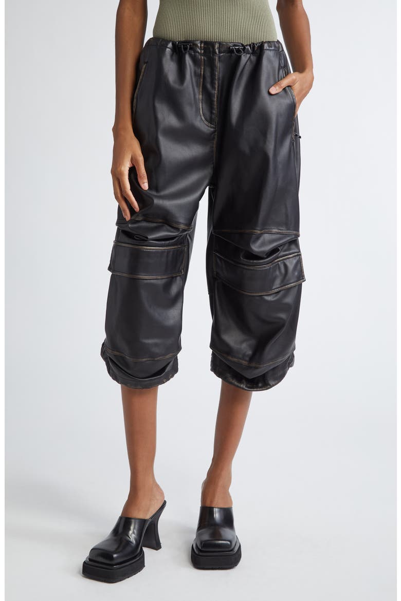 P-Dayetz-Short-Fem Faux Leather Bermuda Pants, Main, color, BLACK