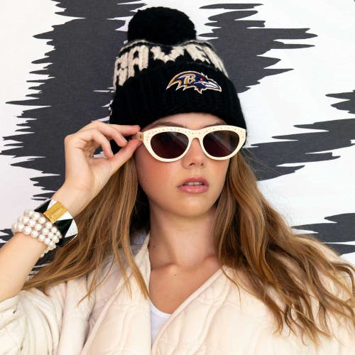 Lele Sadoughi Black Ravens Nfl Beanie With Yarn Pom Pom In Black