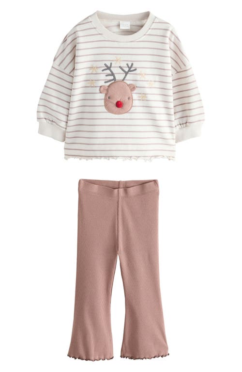 Next Kids' Reindeer Long Sleeve T-shirt & Flare Leggings Set In Multi