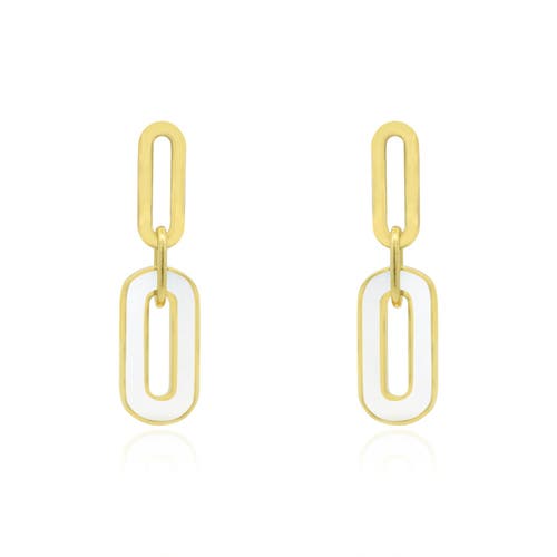 The Lovery Fine Jewelry White Enamel Paperclip Link Earrings In Gold