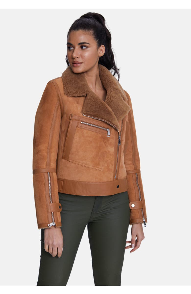 Furniq UK Eloise Suede Shearling Jacket, Alternate, color, Brick Red