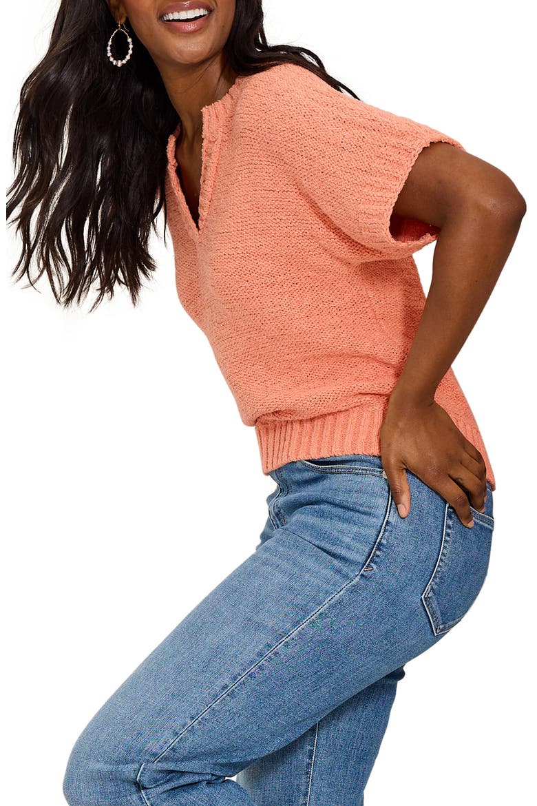 Harbor Pebble Short Sleeve Cotton Blend Sweater, Alternate, color, PEACH GELATO