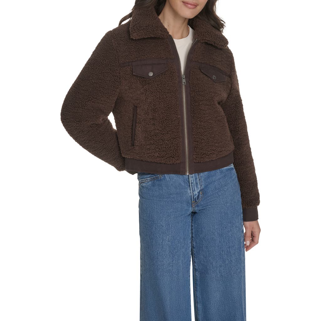 Levi's Fleece & Denim Bomber Jacket In Brown