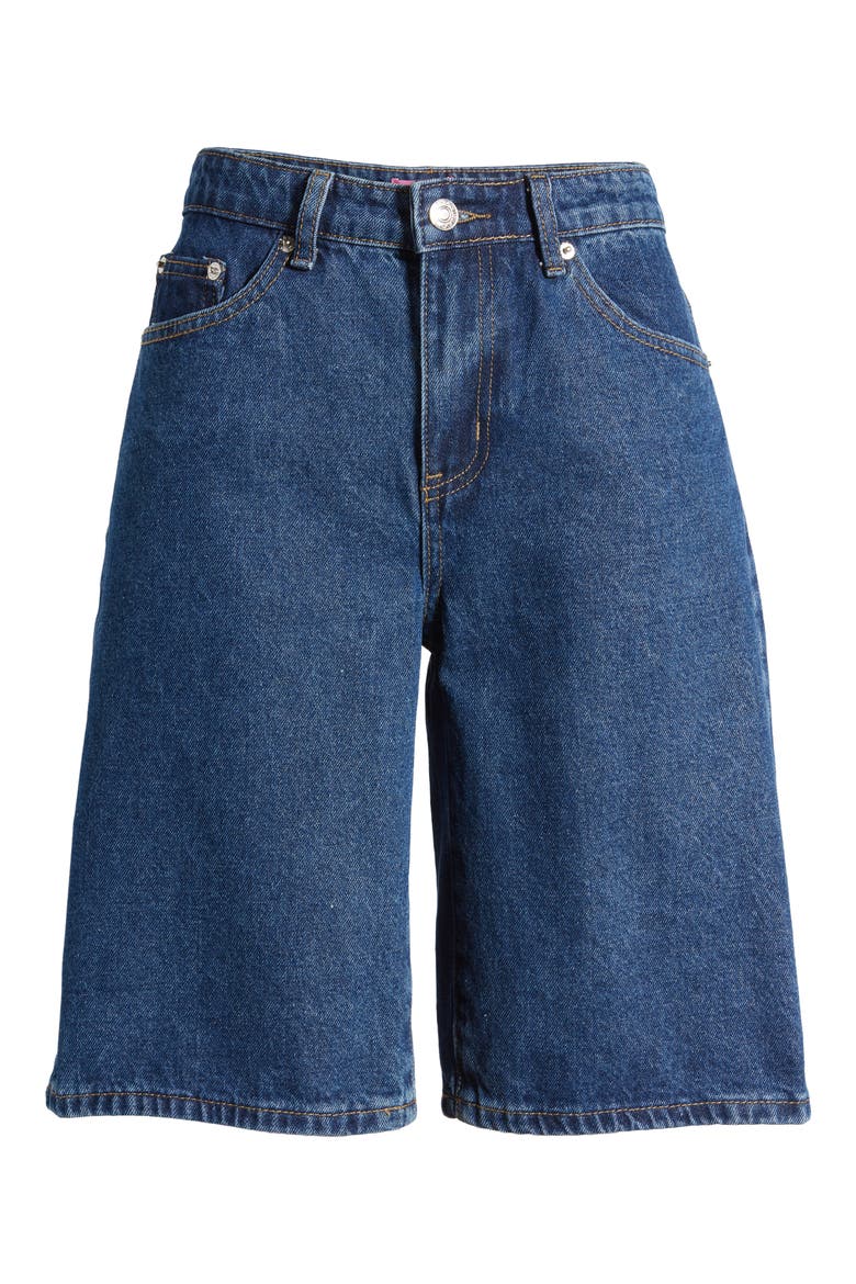 Oversize Low Rise Denim Bermuda Shorts, Alternate, color, BLUE