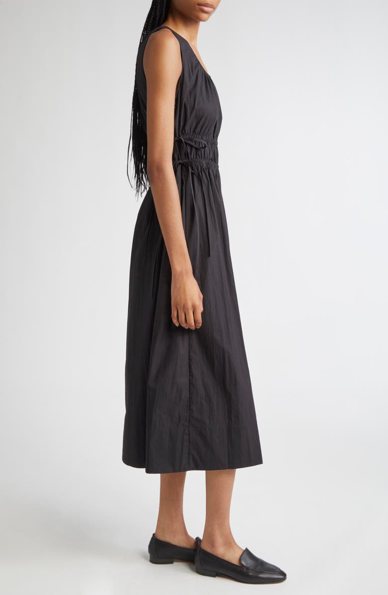 Lafayette 148 New York Gathered Waist Sleeveless Cotton Blend Midi Dress, Alternate, color, Black