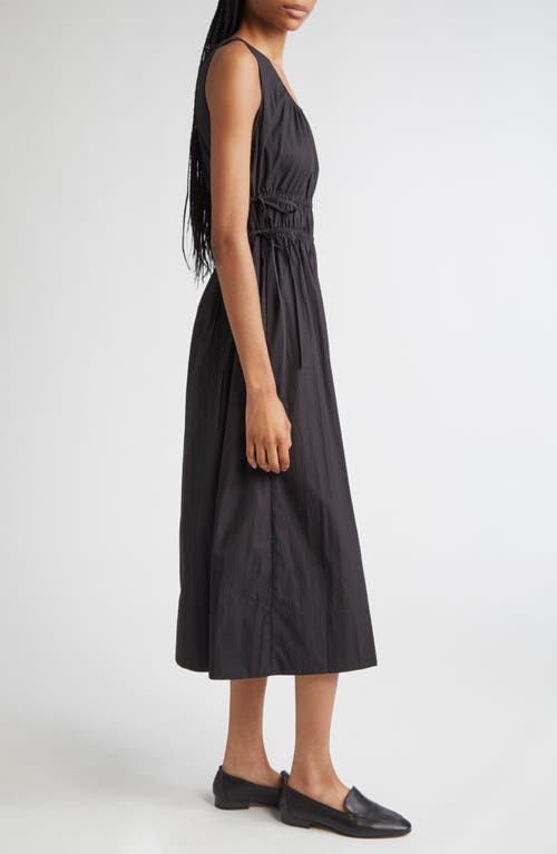 Lafayette 148 New York Gathered Waist Sleeveless Cotton Blend Midi Dress In Black