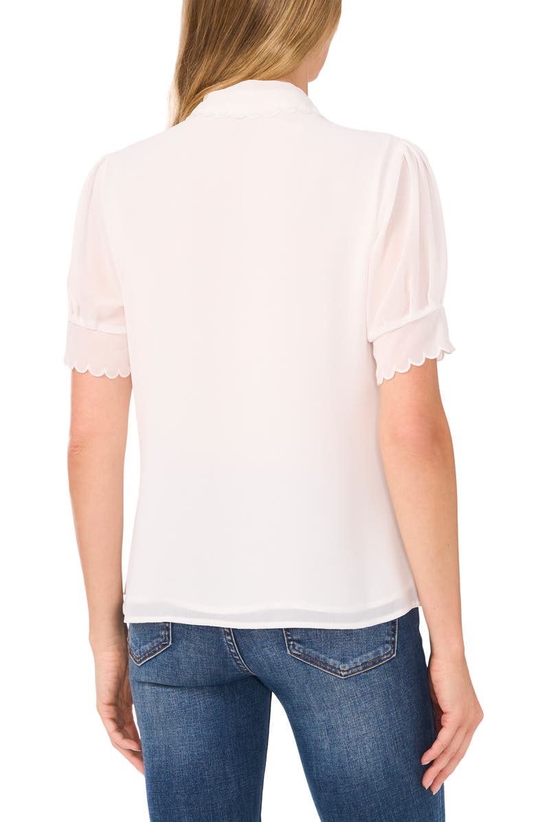 CeCe Scallop Trim Button-Up Shirt, Alternate, color, New Ivory White