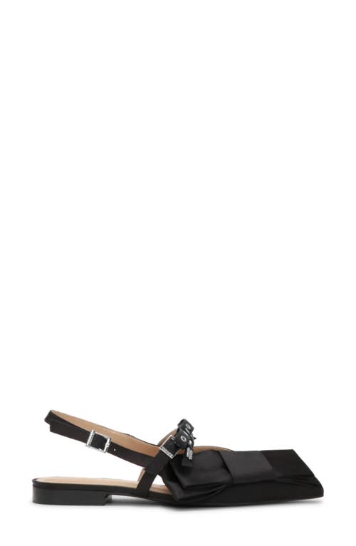 Ganni Big Bow Slingback Pointed-toe Flats In Black