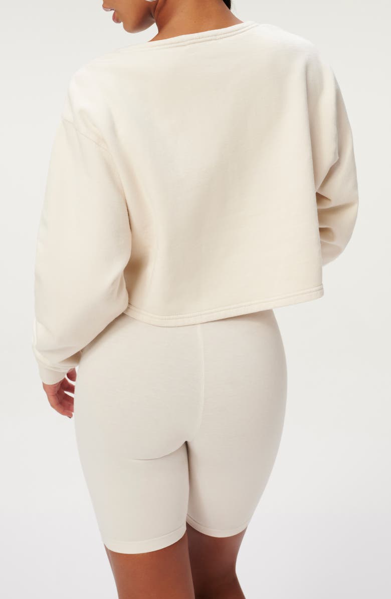 Good American Collarless Half Zip Sweatshirt, Alternate, color, Bone001