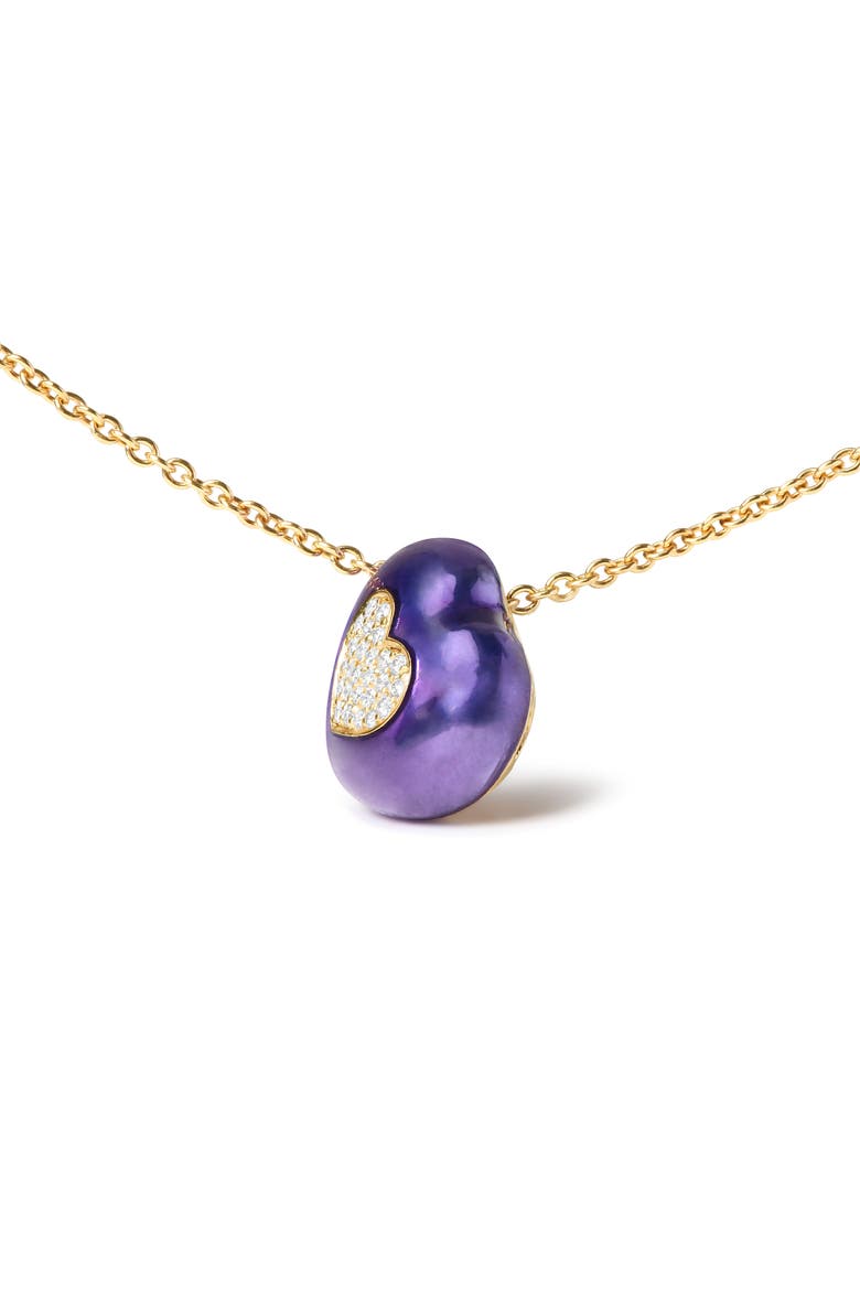 18K Yellow Gold Blue Enamel 1/10 Cttw Diamonds Heart Shape Pendant Necklace, Alternate, color, Yellow