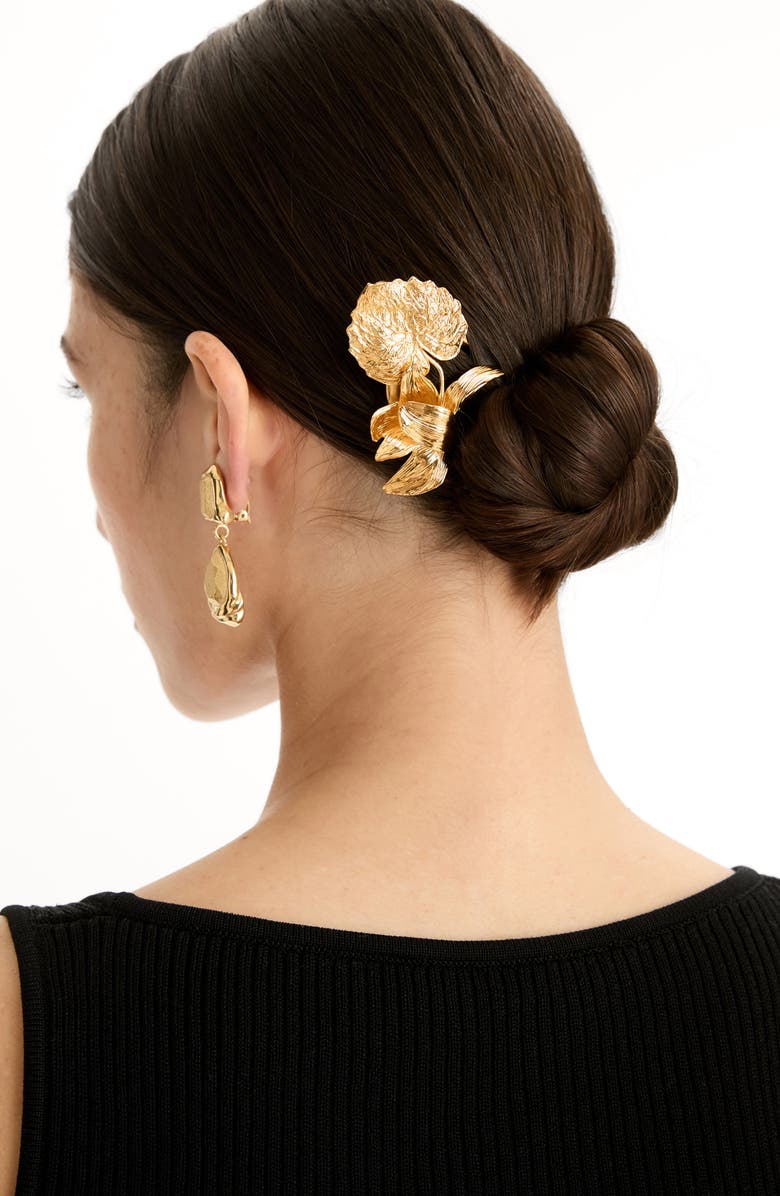 Oscar de la Renta Cyclamen Chignon Hairpin, Alternate, color, Gold