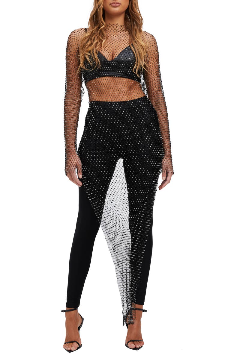 Bardot Celestial Crystal Mesh Asymmetric Dress, Main, color, 