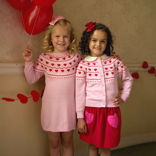 Rachel Riley Heart Knit Dress In Pink