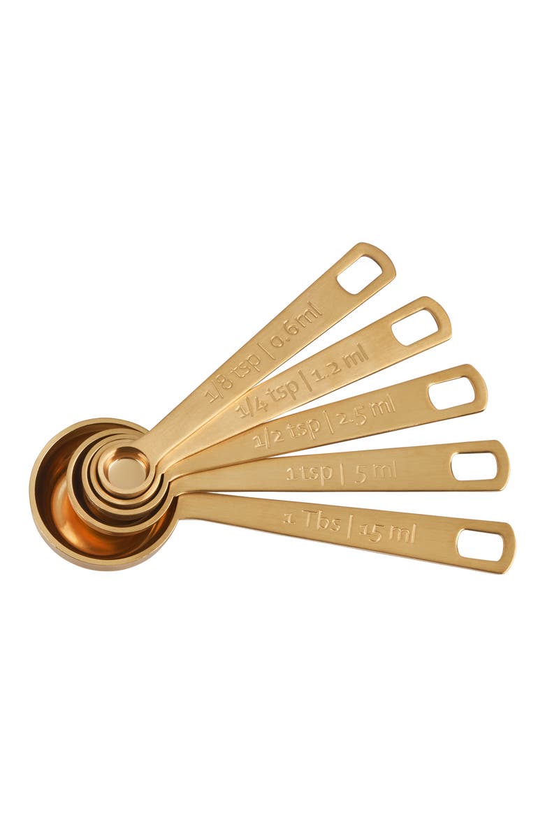 Set of 5 Measuring Spoons, Alternate, color, GOLD