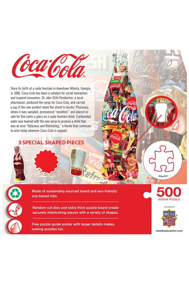 Coca-Cola Bottle 500 Piece Shaped Puzzle, Alternate, color, Multicolor