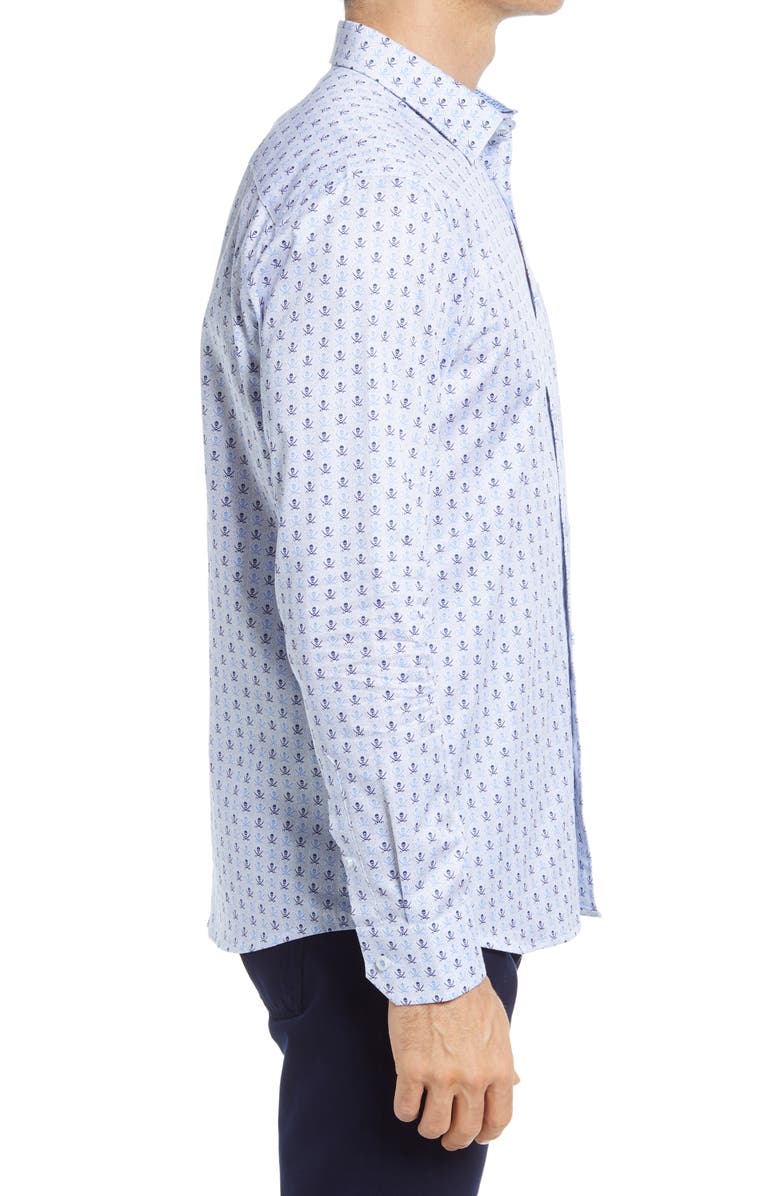 Johnston & Murphy Pirate Skull Print Button-Up Shirt, Alternate, color, 