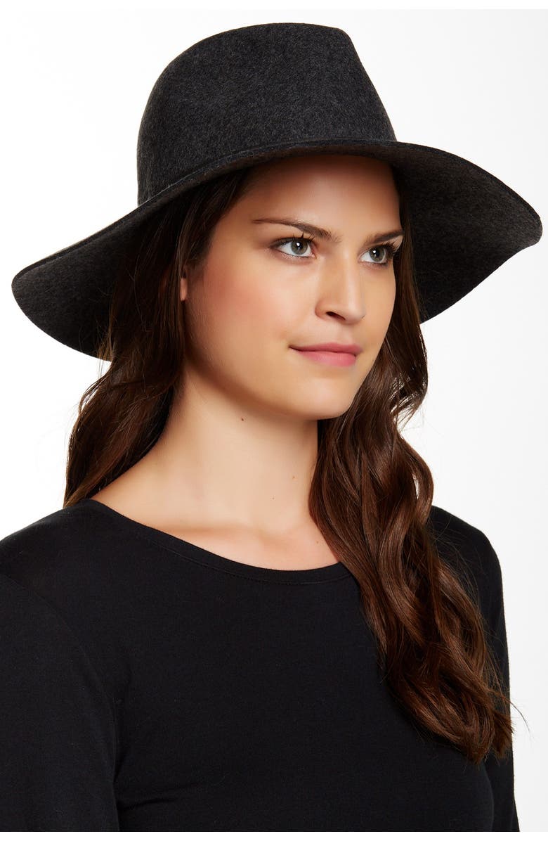 PHENIX Leather Trim Wide Brim Wool Fedora, Main, color, Grey