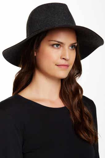 Leather Trim Wide Brim Wool Fedora
